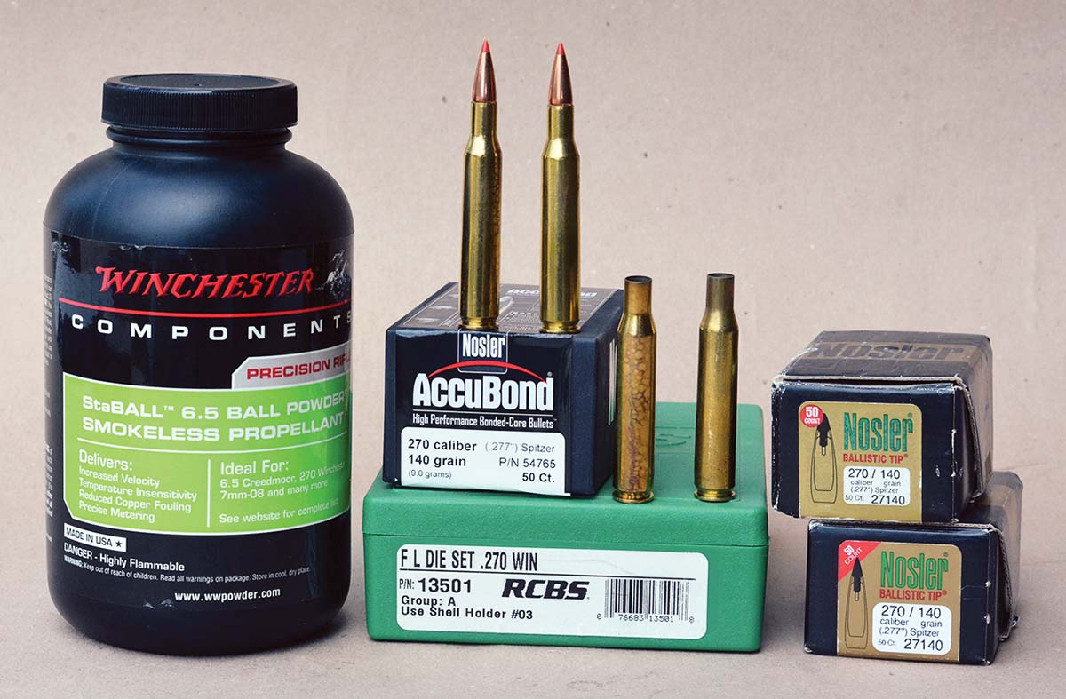Winchester 6.5 StaBALL powder produces top velocities and offers excellent metering qualities when handloading for the 270 Winchester.